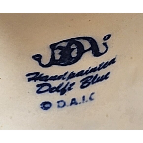 Vintage Delft Blue Teddy Bear Bell Handle 4.5" Blue & White Ceramic Windmill - Picture 8 of 11